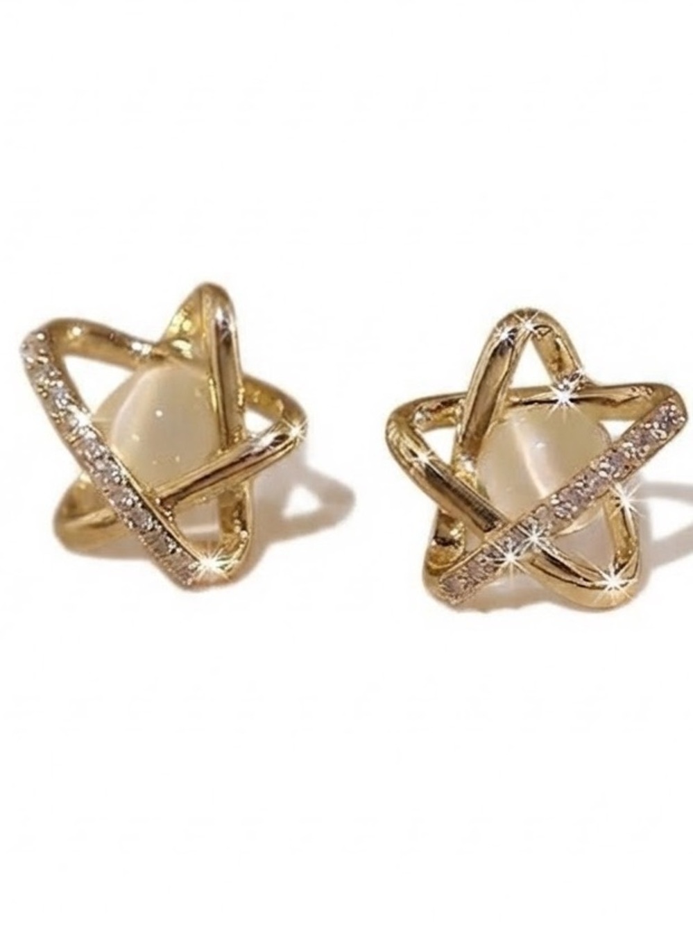 Gold Star Orbit Pearl Earrings